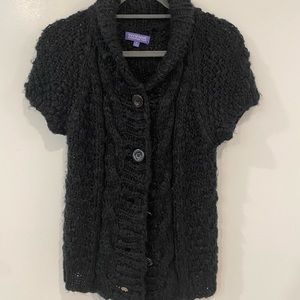 Black button up short sleeve sweater